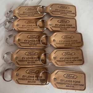 Vintage 10 EV Lewis Ford Honeoye Falls New York Leather Keychain Fob Ring BxOO